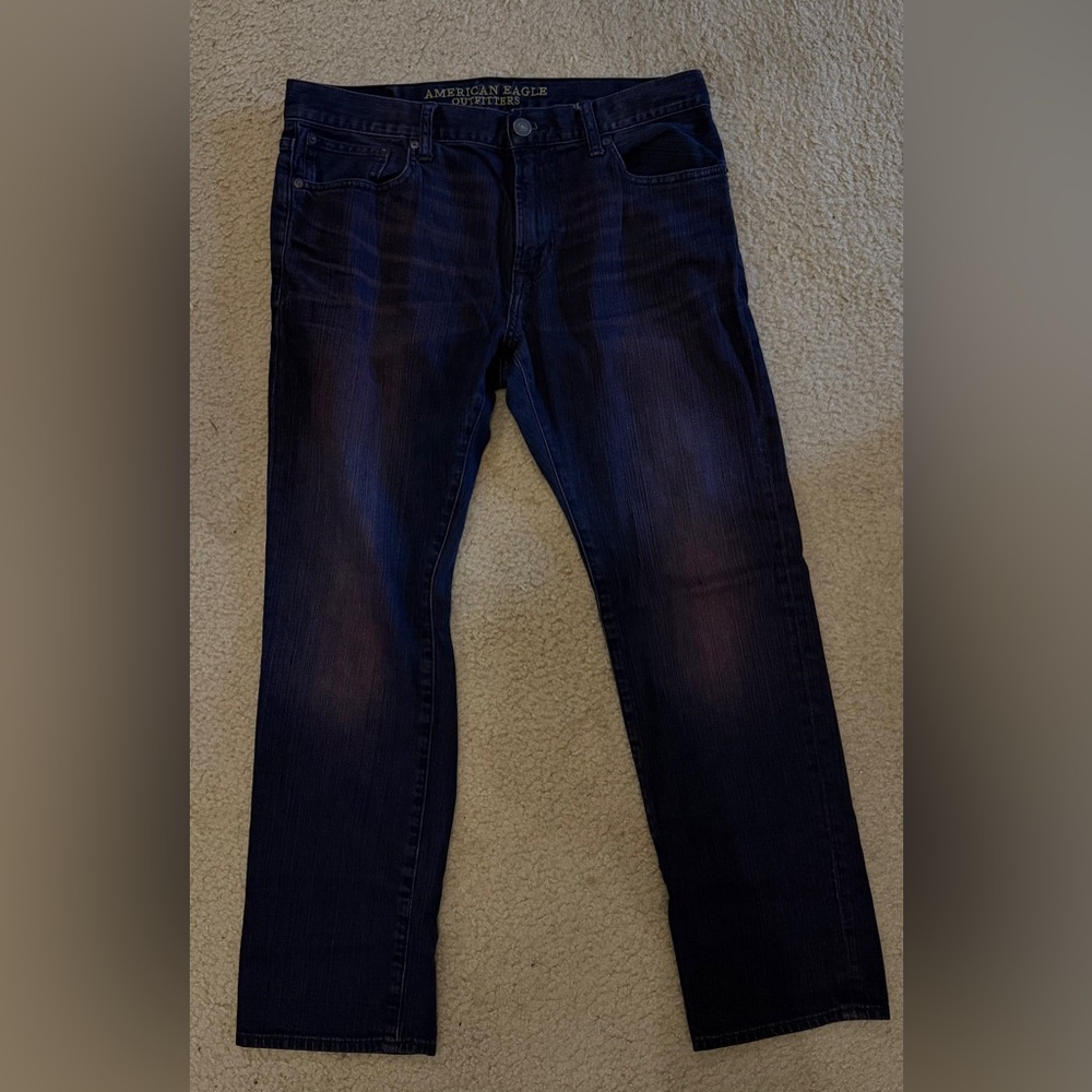 AMERICAN EAGLE Men's Slim Straight Jeans Dark Wash with Red Rinse 32/30